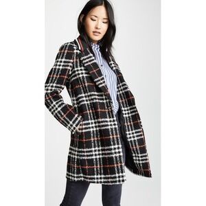 Scotch Soda Plaid Coat Women's Size S Black Orange White Wool Blend Jacket